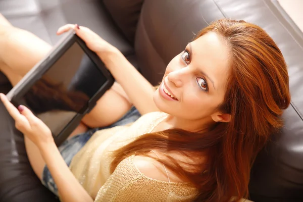 Girl with a Tablet PC — Stock Photo, Image
